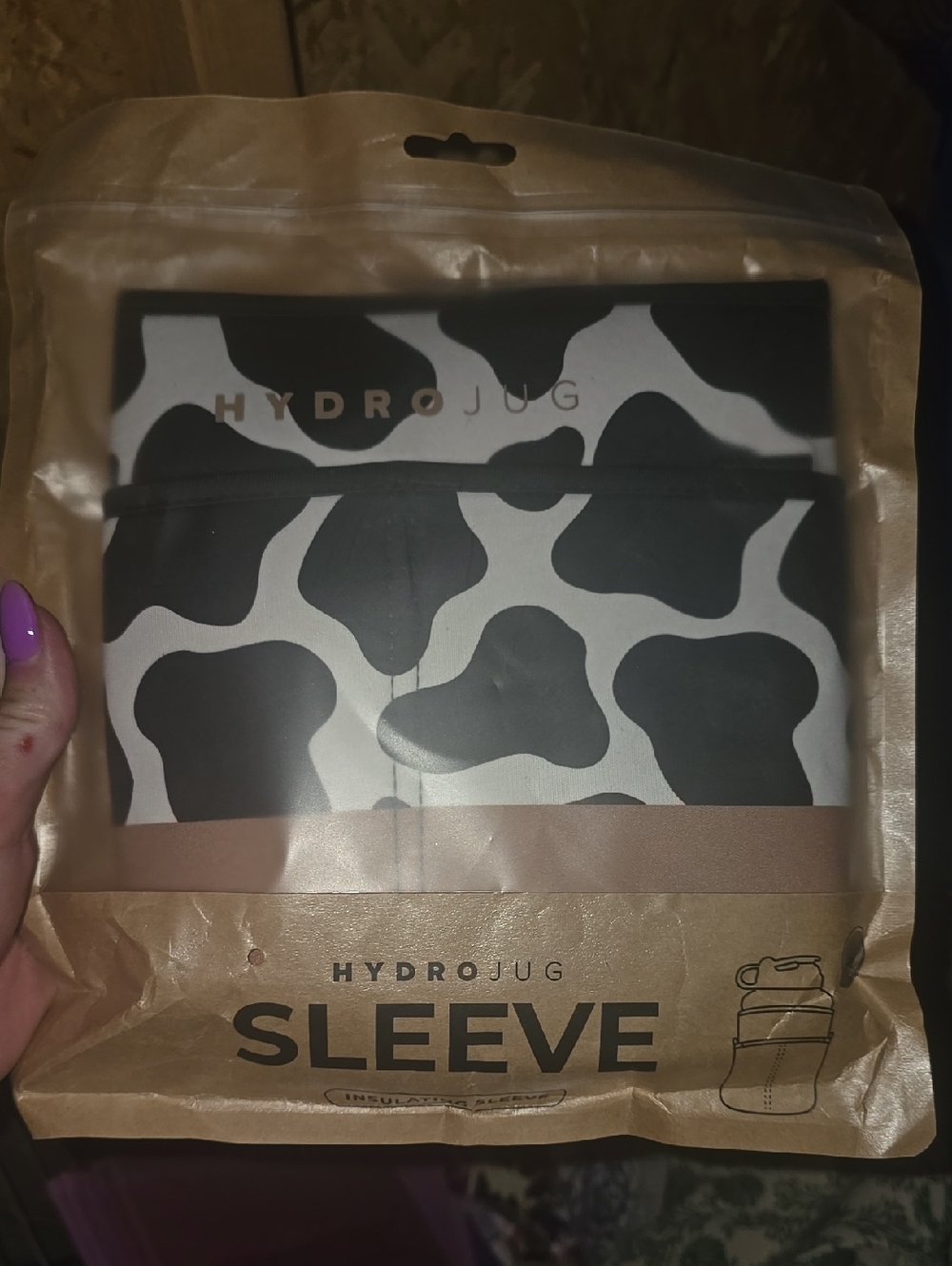 HydroJug Black & White Cow Pattern Sleeve